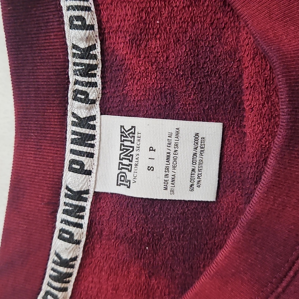 VS PINK Burgundy Maroon Tie Dye Crewneck Long Sleeve Tee (Oversized Fit) - Picture 4 of 7